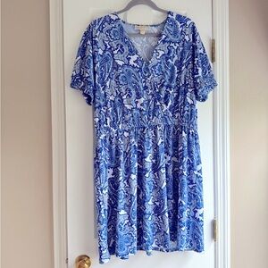 Michael Kors Blue and White Flutter Sleeve Sundress